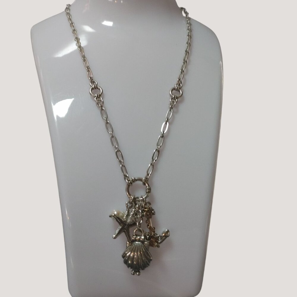 Brighton Silver Charm Necklace Starfish Beach Shell Pearl 18 Inch Lobster Clasp